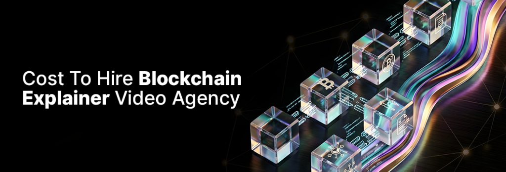 A close-up of a digital storyboard showing custom 3D blockchain graphics and pricing notes for video production.