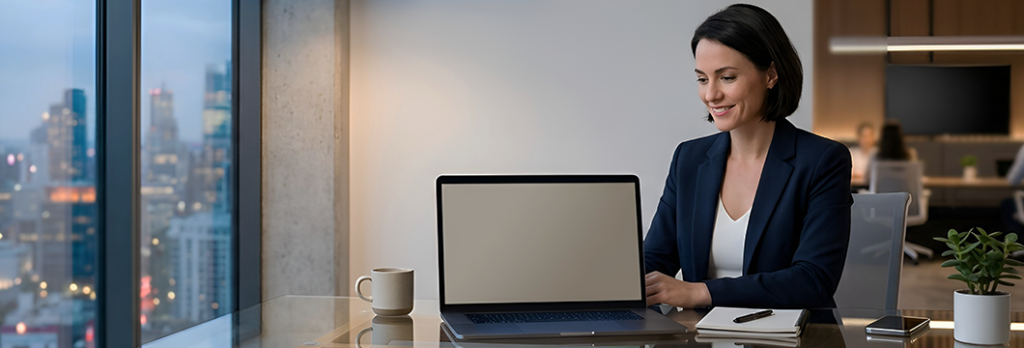 A marketing manager reviewing a comparison list of SaaS video production agency criteria on a tablet.