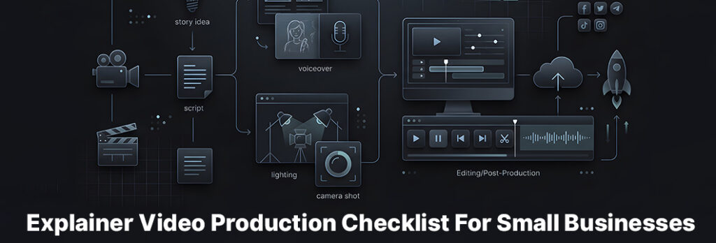 A professional notebook showing an open video production checklist next to a laptop displaying storyboards on a desk.